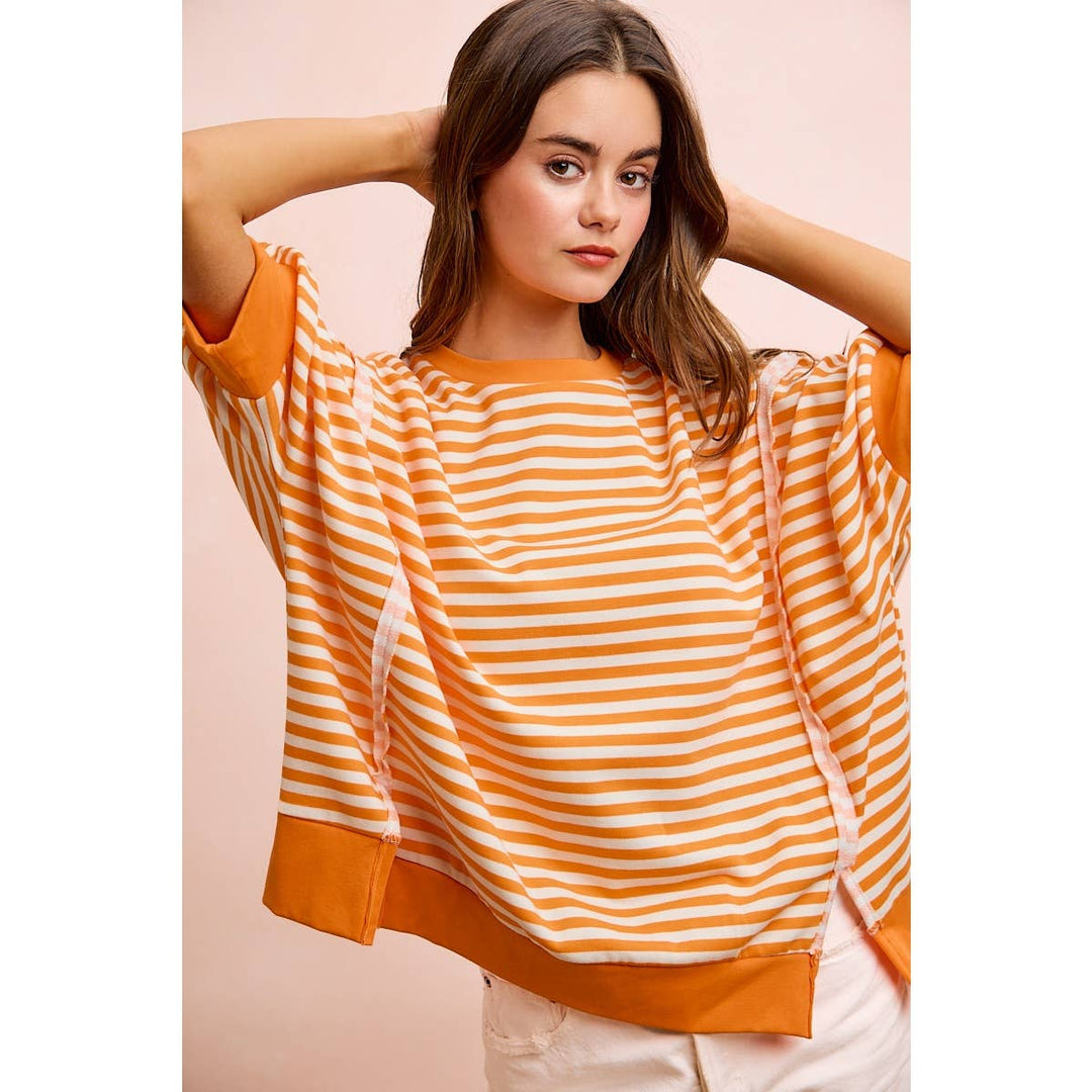 **preorder** STRIPE TERRY SHORT SLEEVES OPEN SEAM DETAIL TOP