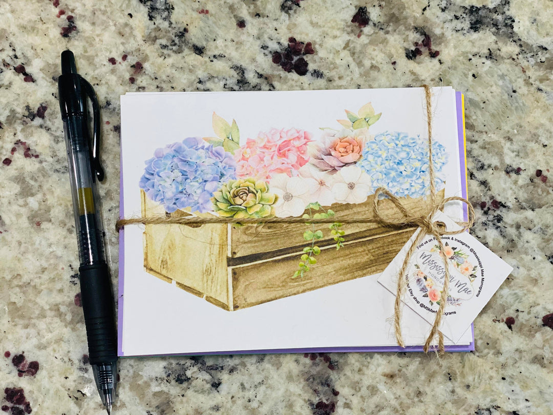 Hydrangea & Succulent Note Cards