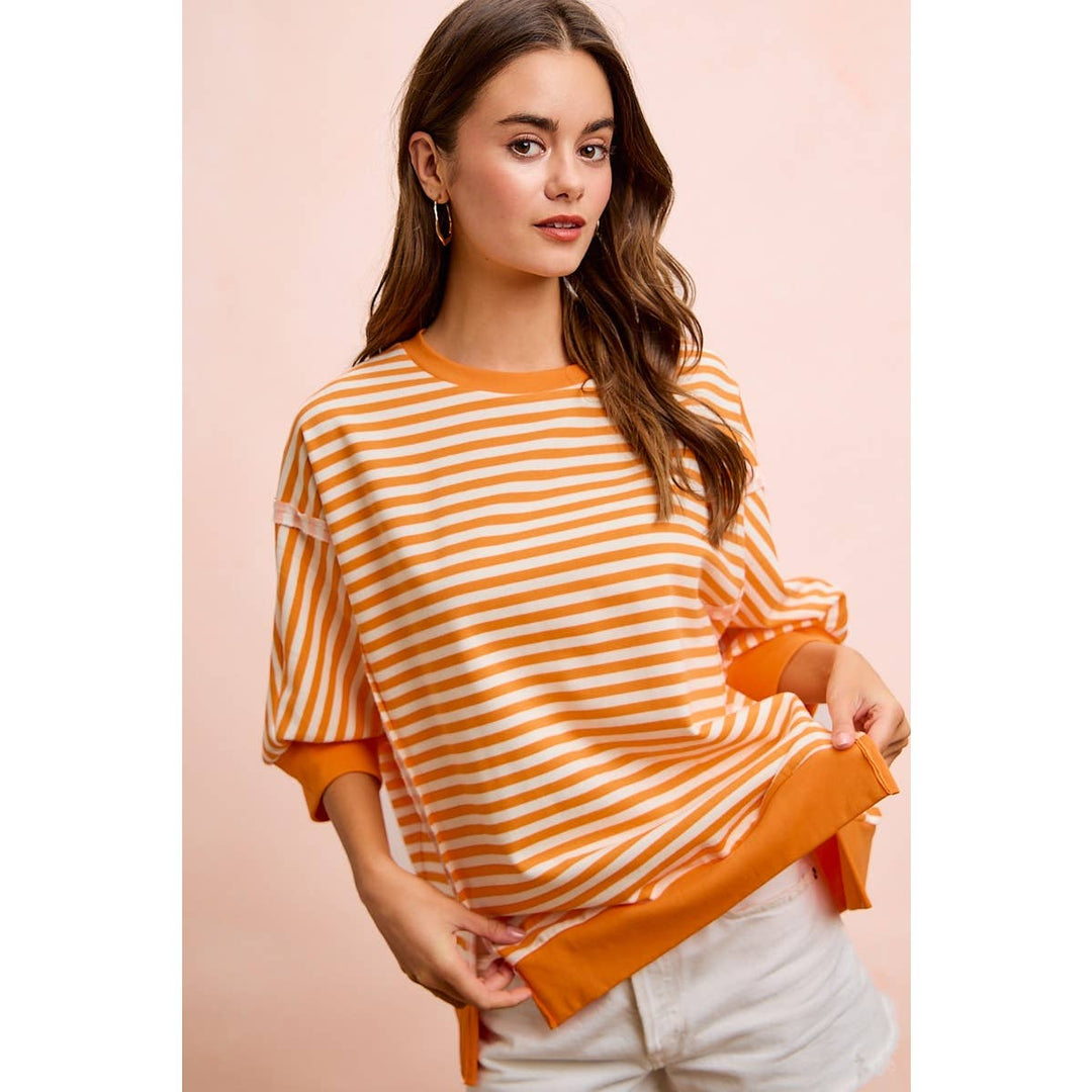 **preorder** STRIPE TERRY SHORT SLEEVES OPEN SEAM DETAIL TOP