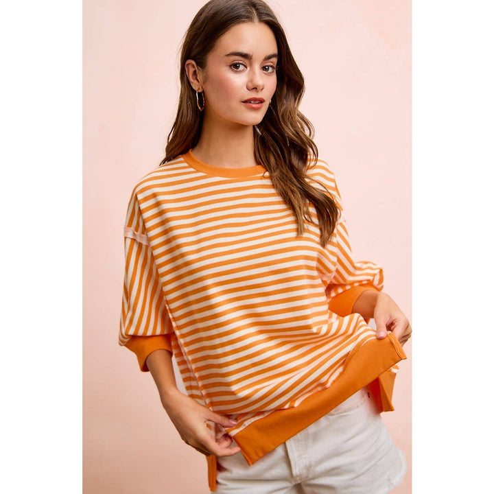 **preorder** STRIPE TERRY SHORT SLEEVES OPEN SEAM DETAIL TOP
