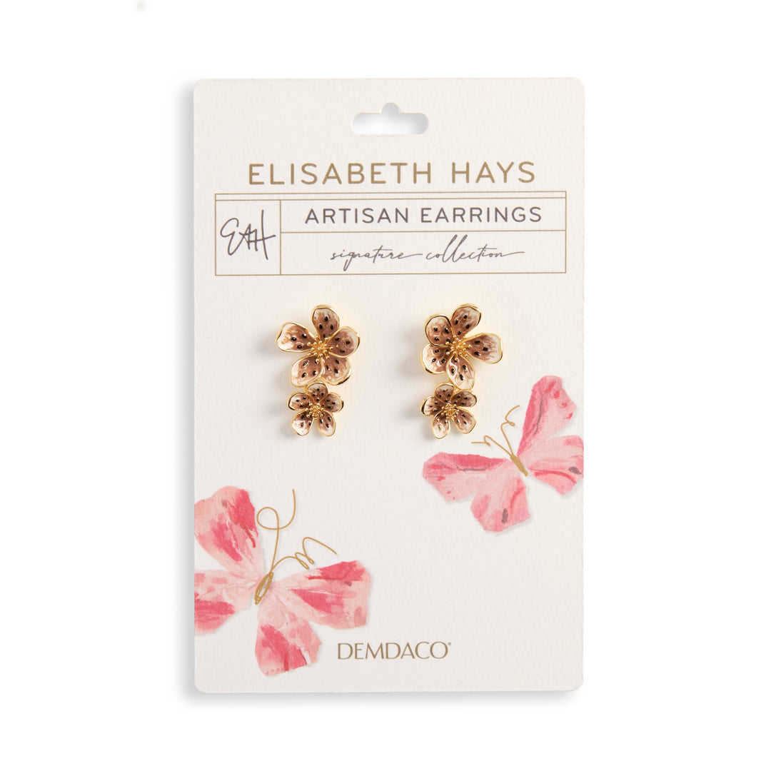 Mocha Enamel Flower Earrings - 1in