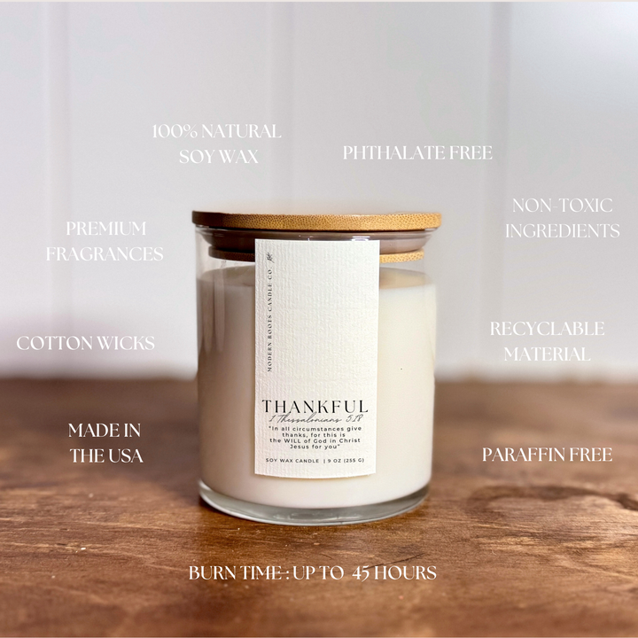 Thankful | Pumpkin Spice & Vanilla | 9 oz. Clear Jar Candle