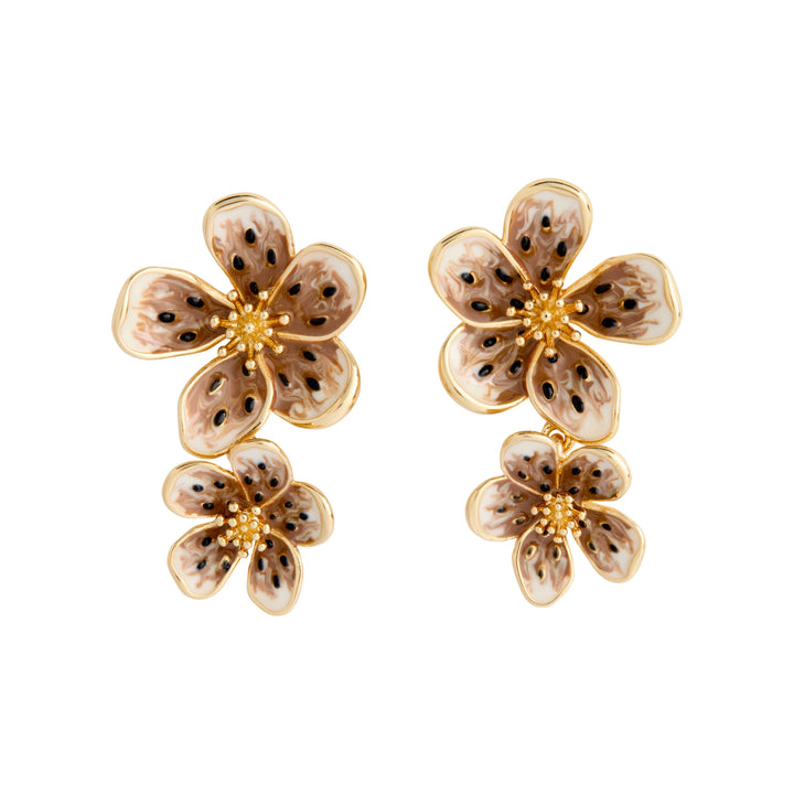 Mocha Enamel Flower Earrings - 1in