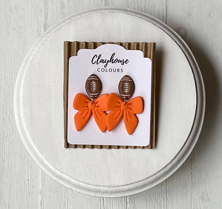 Bulldog Game Day Football Earrings   