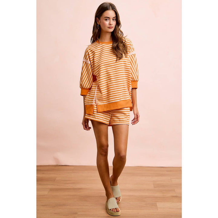 **preorder** STRIPE TERRY SHORT SLEEVES OPEN SEAM DETAIL TOP