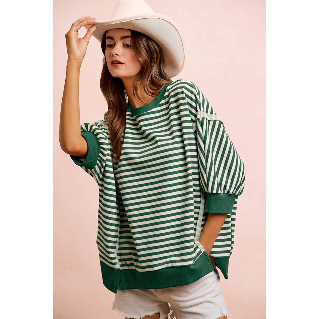 **preorder** STRIPE TERRY SHORT SLEEVES OPEN SEAM DETAIL TOP