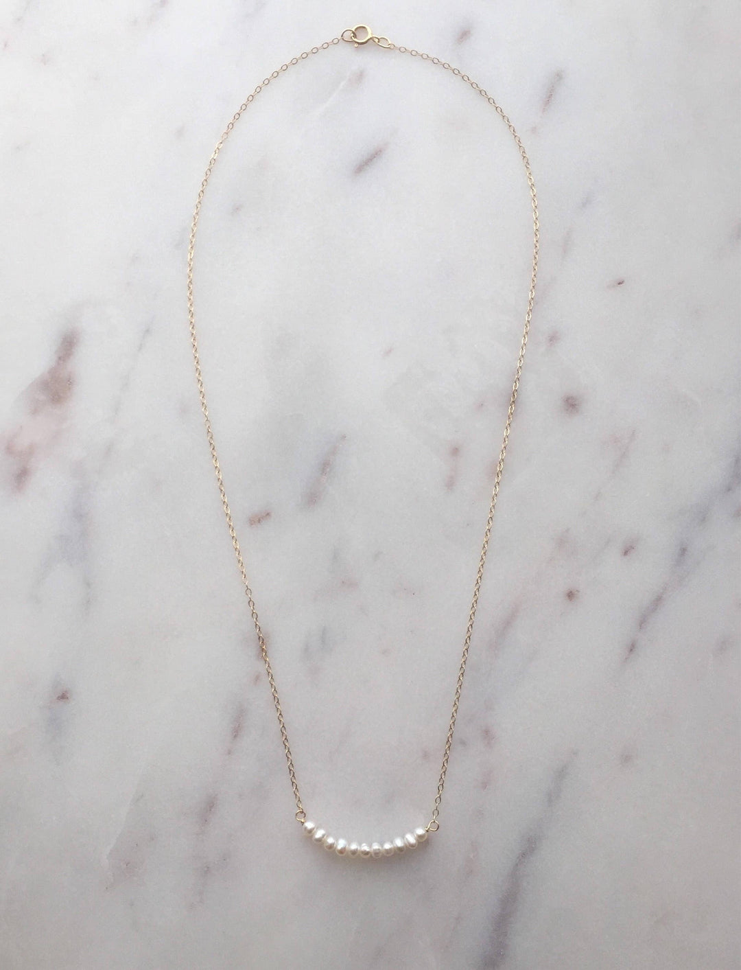 Tiny Freshwater Pearl Row on 14K Gold fill Necklace
