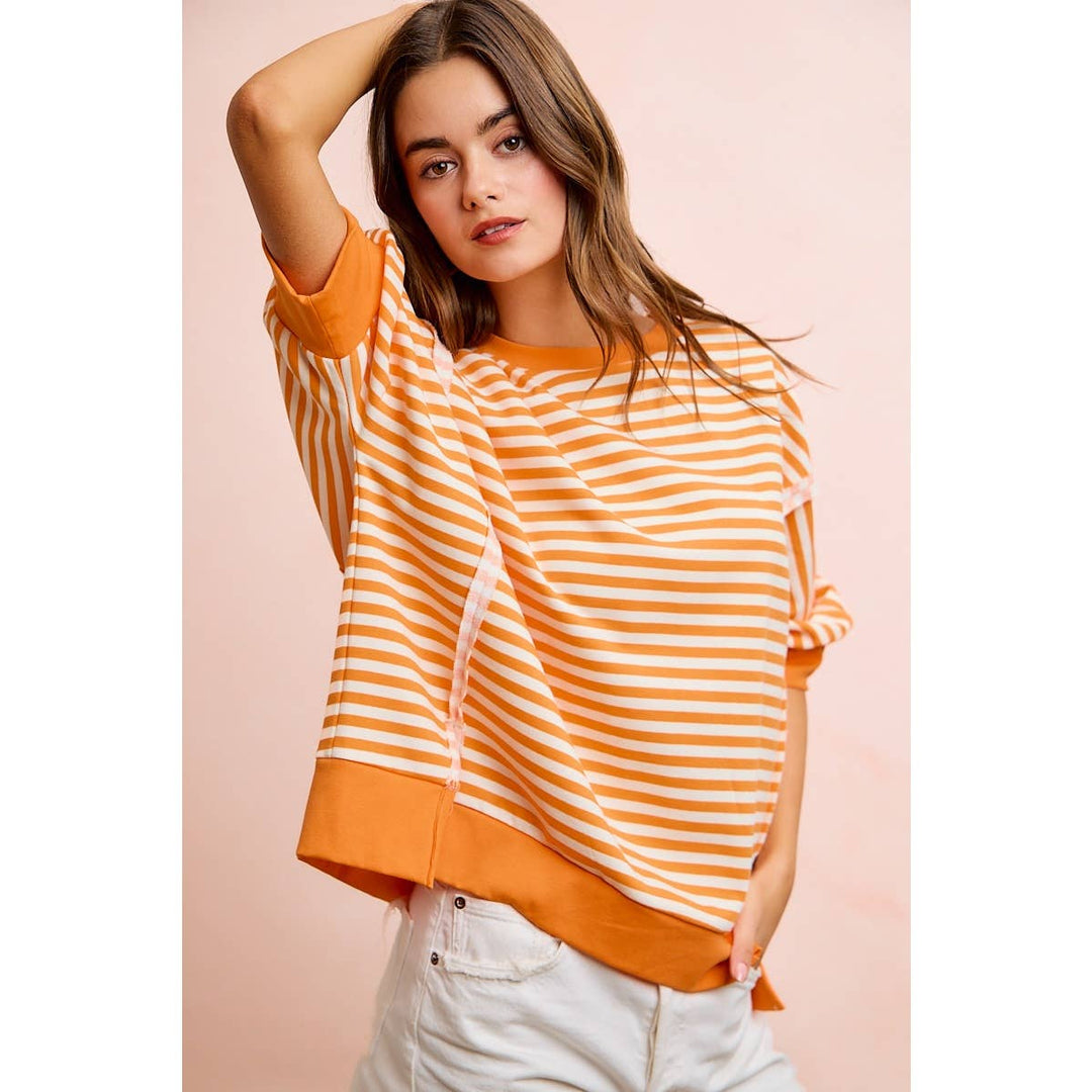 **preorder** STRIPE TERRY SHORT SLEEVES OPEN SEAM DETAIL TOP