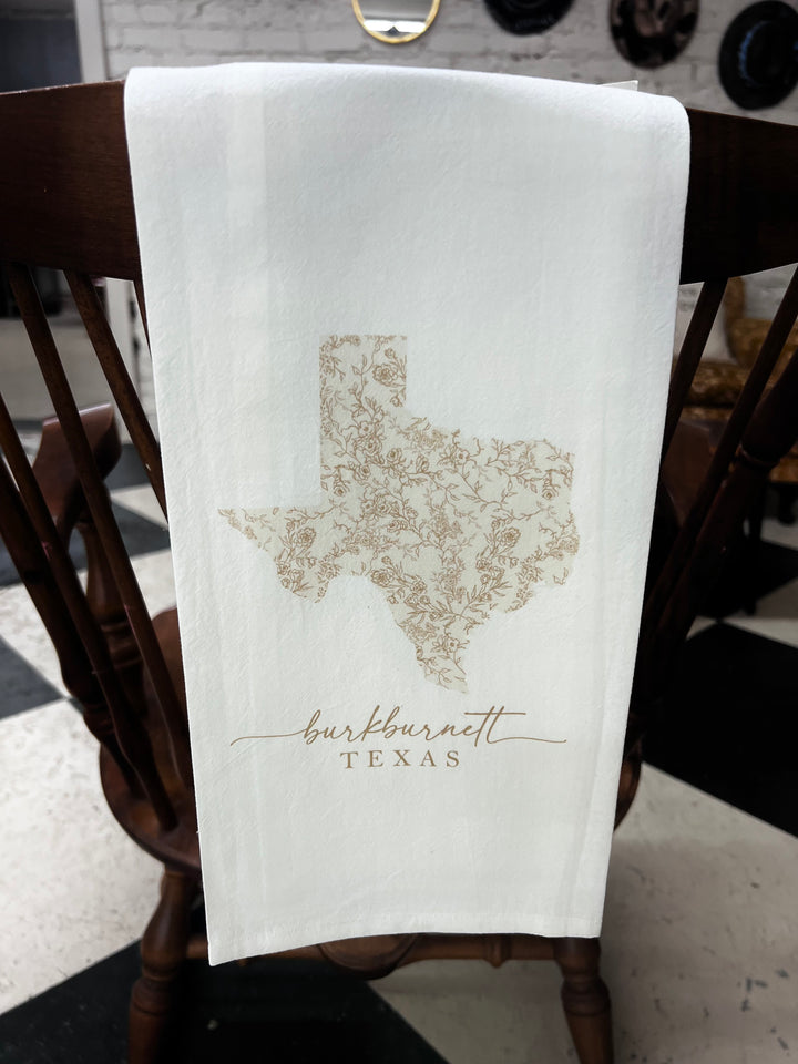 Burkburnett Vintage Floral State Custom Tea Towel