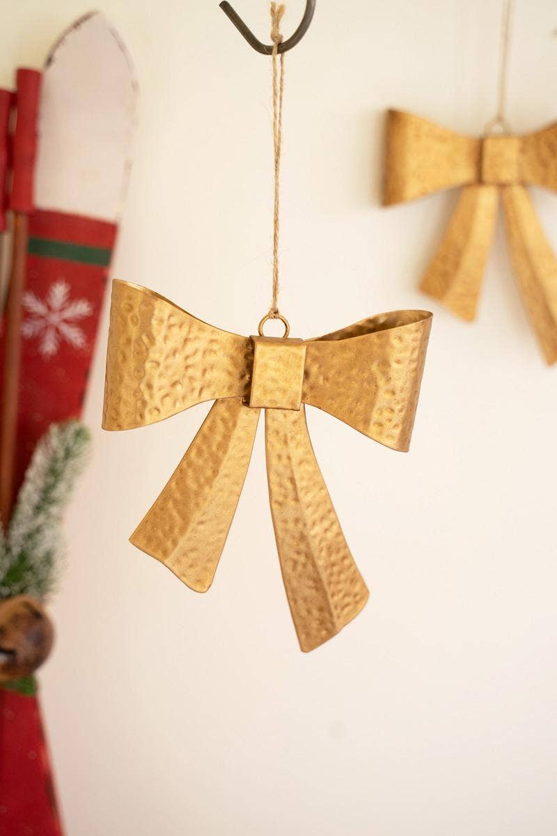 ANTIQUE GOLD METAL BOW ORNAMENT