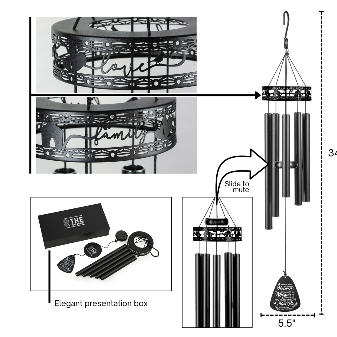 34" Family-Love Memorial Wind Chimes, Sympathy Wind Chime Gift For Loss of A Loved One