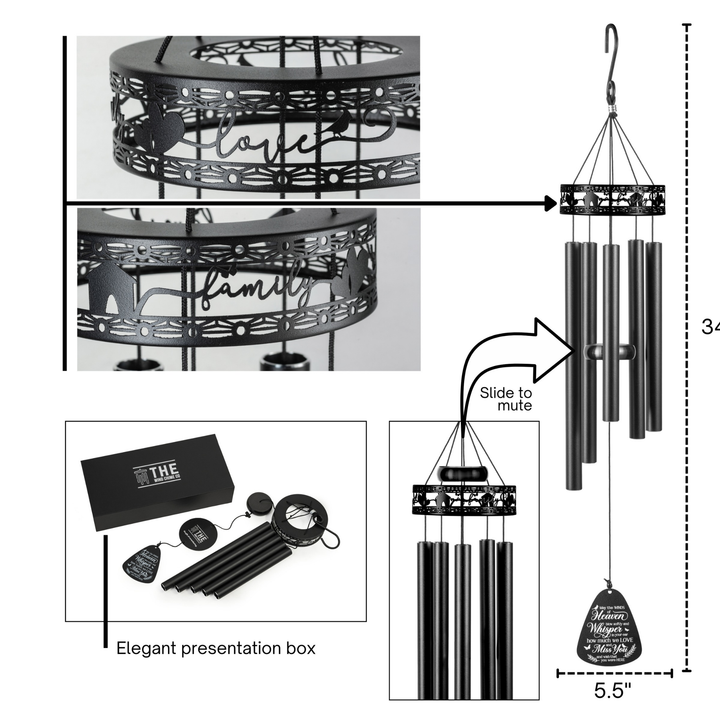 34" Family-Love Memorial Wind Chimes, Sympathy Wind Chime Gift For Loss of A Loved One