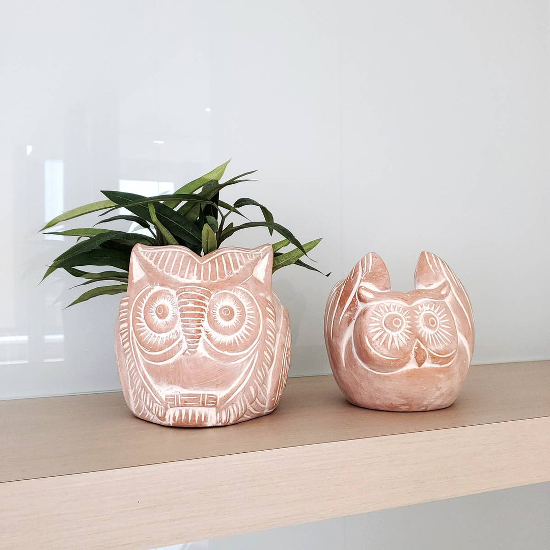 Handmade Planter Pot • Terracotta Pot - Horned Owl