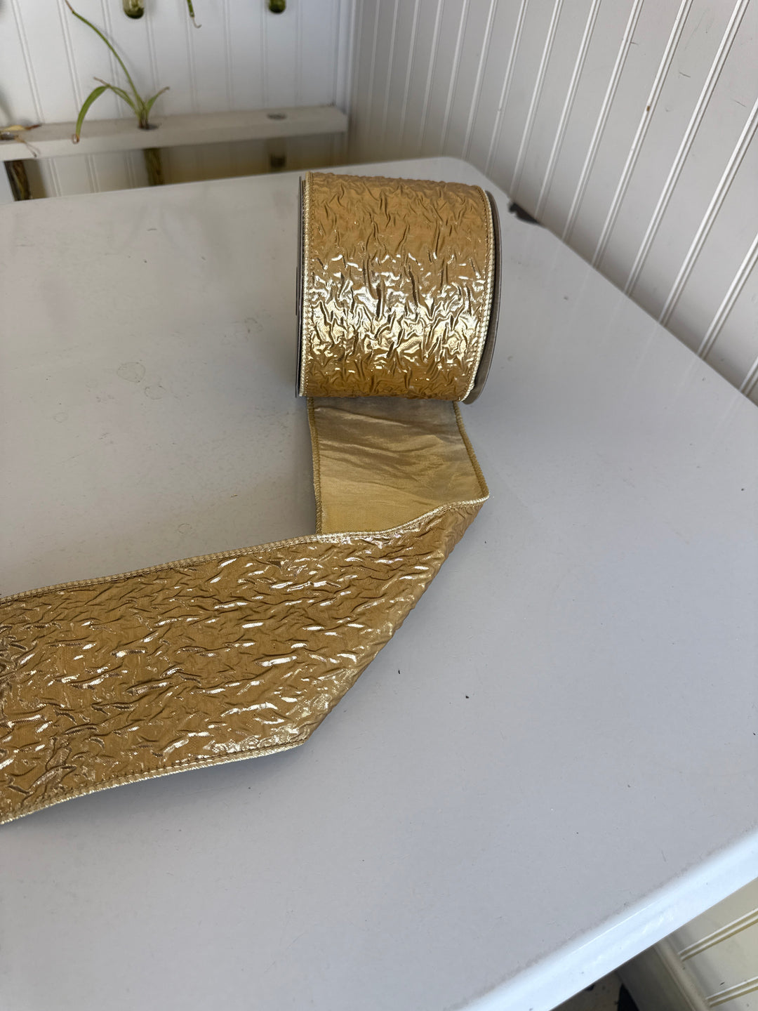 Crinkle Metallic Dupion Fused Gold Ribbon