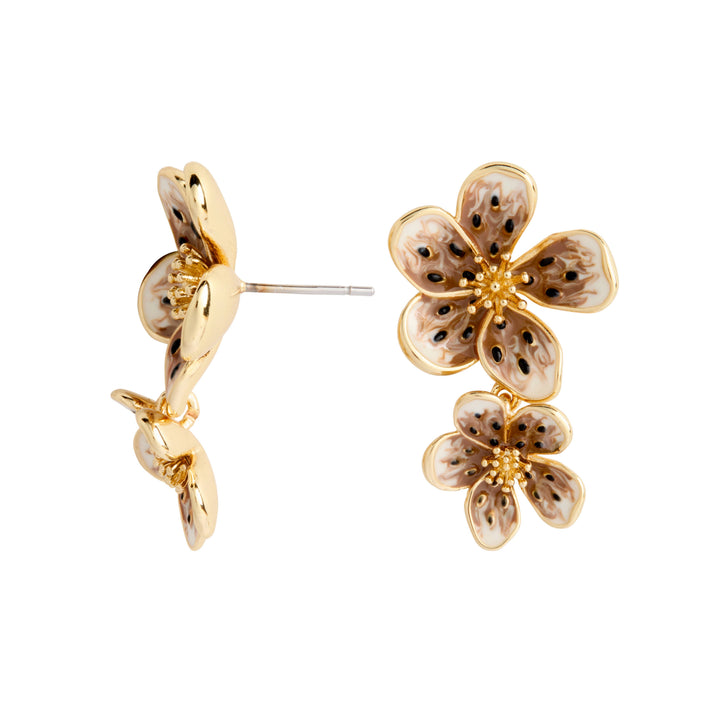 Mocha Enamel Flower Earrings - 1in
