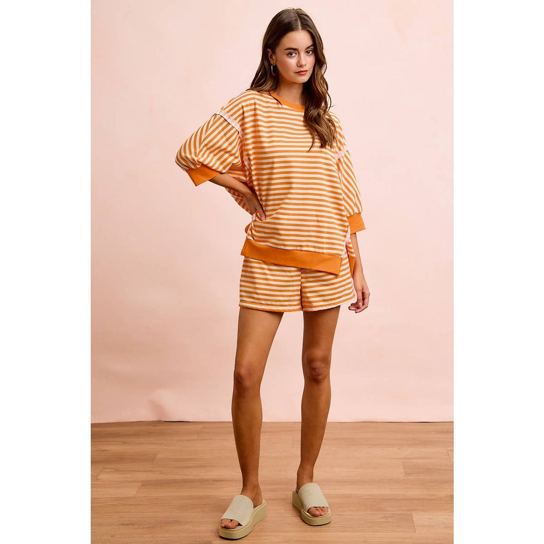 **preorder** STRIPE TERRY SHORT SLEEVES OPEN SEAM DETAIL TOP