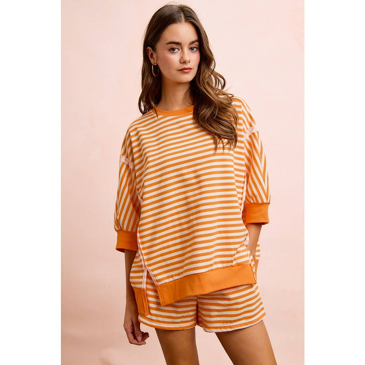**preorder** STRIPE TERRY SHORT SLEEVES OPEN SEAM DETAIL TOP