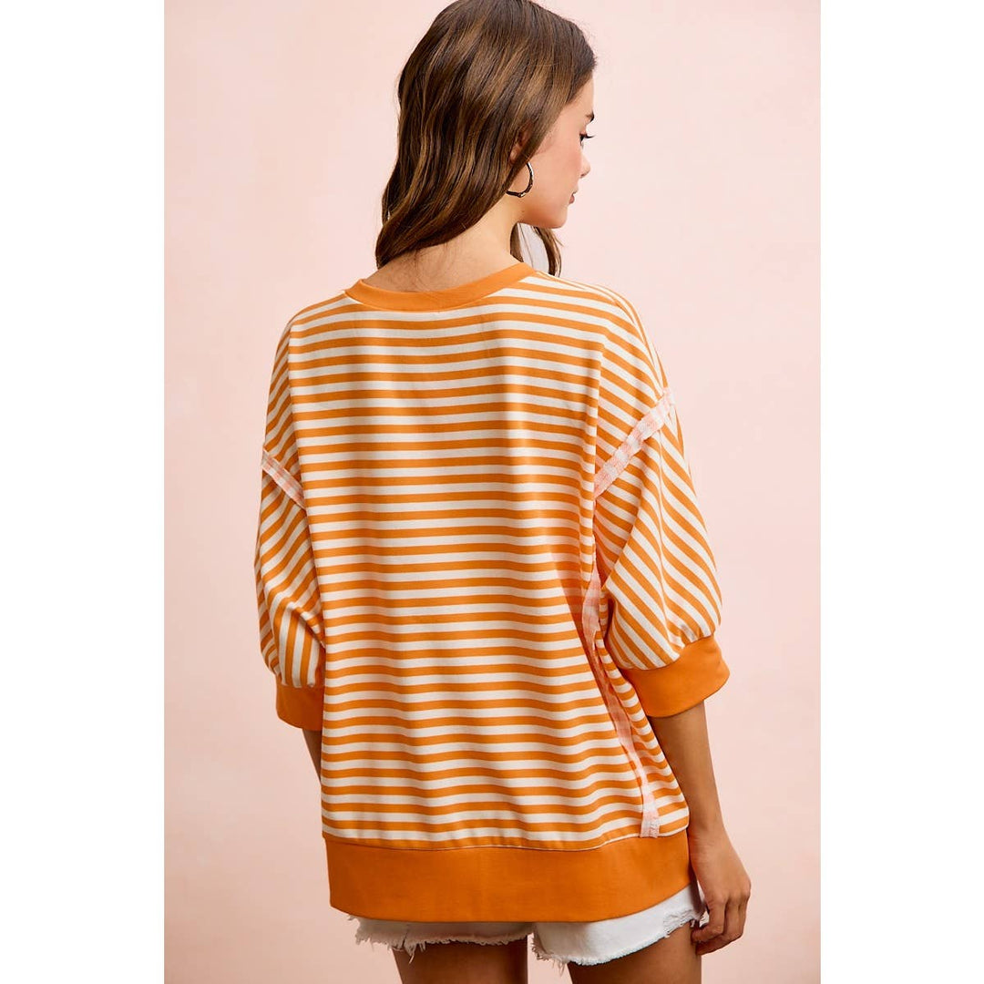 **preorder** STRIPE TERRY SHORT SLEEVES OPEN SEAM DETAIL TOP