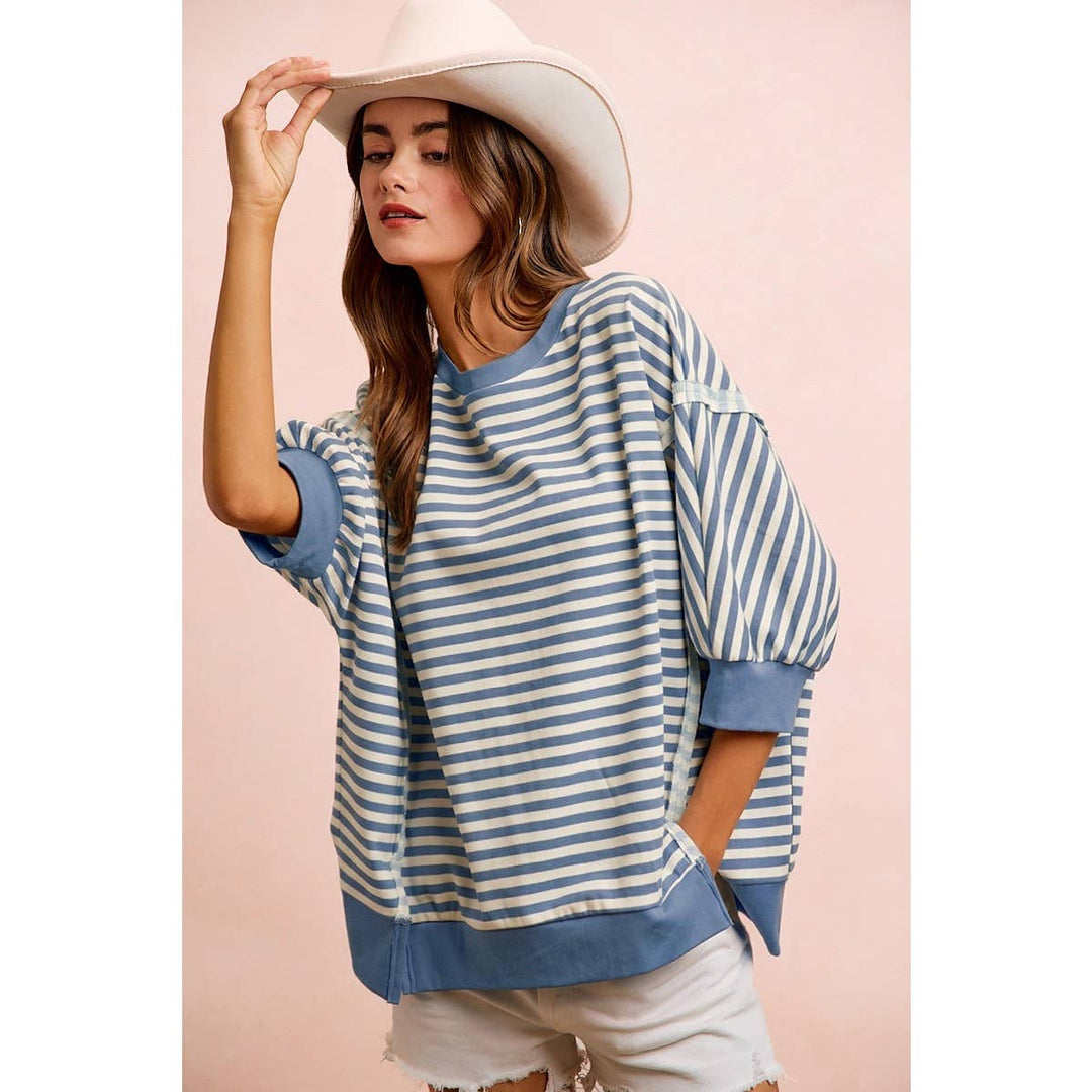 **preorder** STRIPE TERRY SHORT SLEEVES OPEN SEAM DETAIL TOP