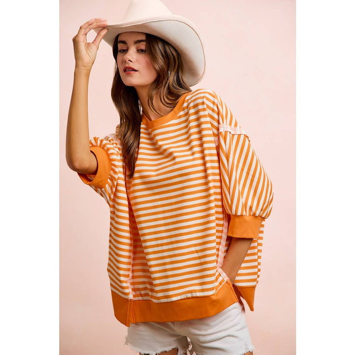 **preorder** STRIPE TERRY SHORT SLEEVES OPEN SEAM DETAIL TOP