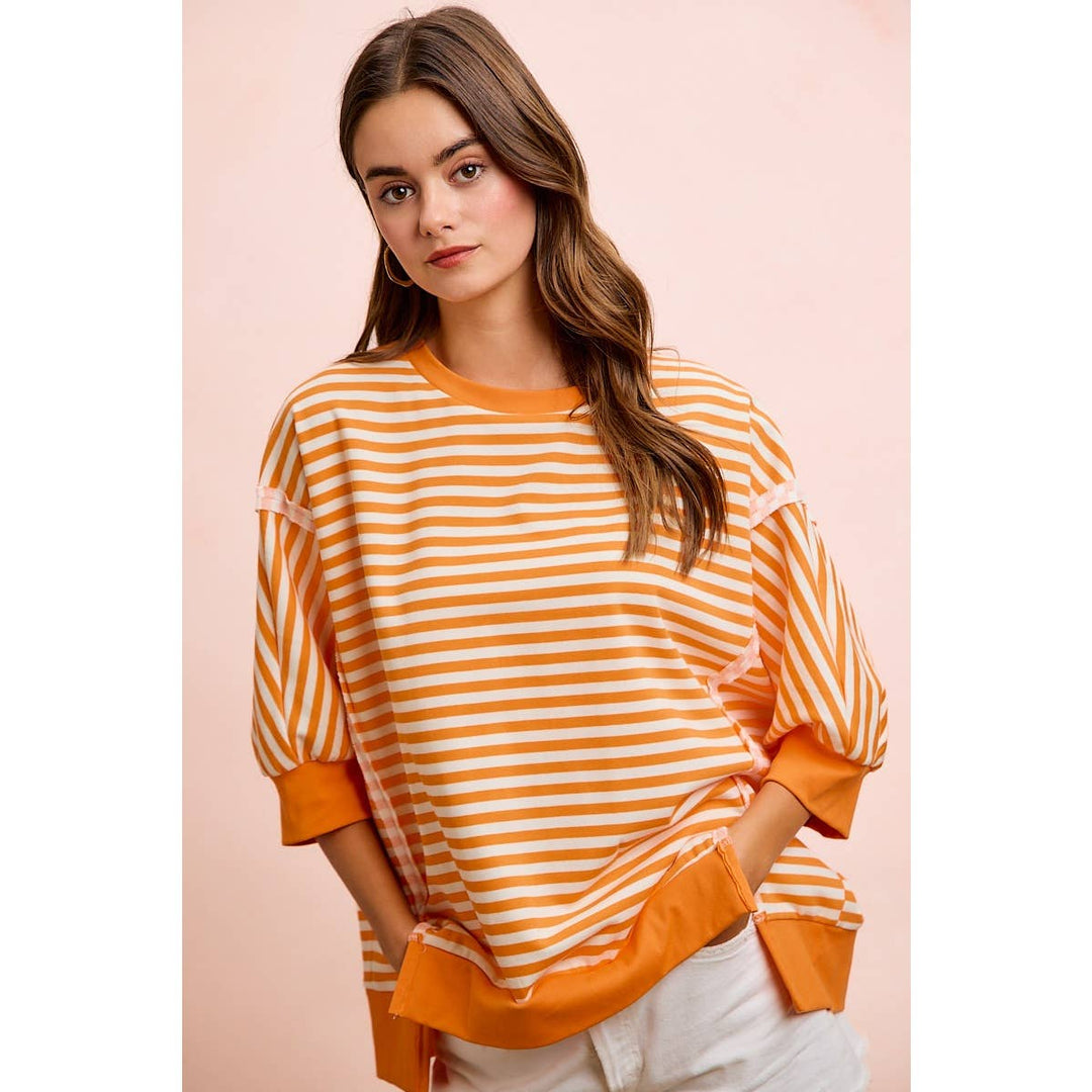 **preorder** STRIPE TERRY SHORT SLEEVES OPEN SEAM DETAIL TOP