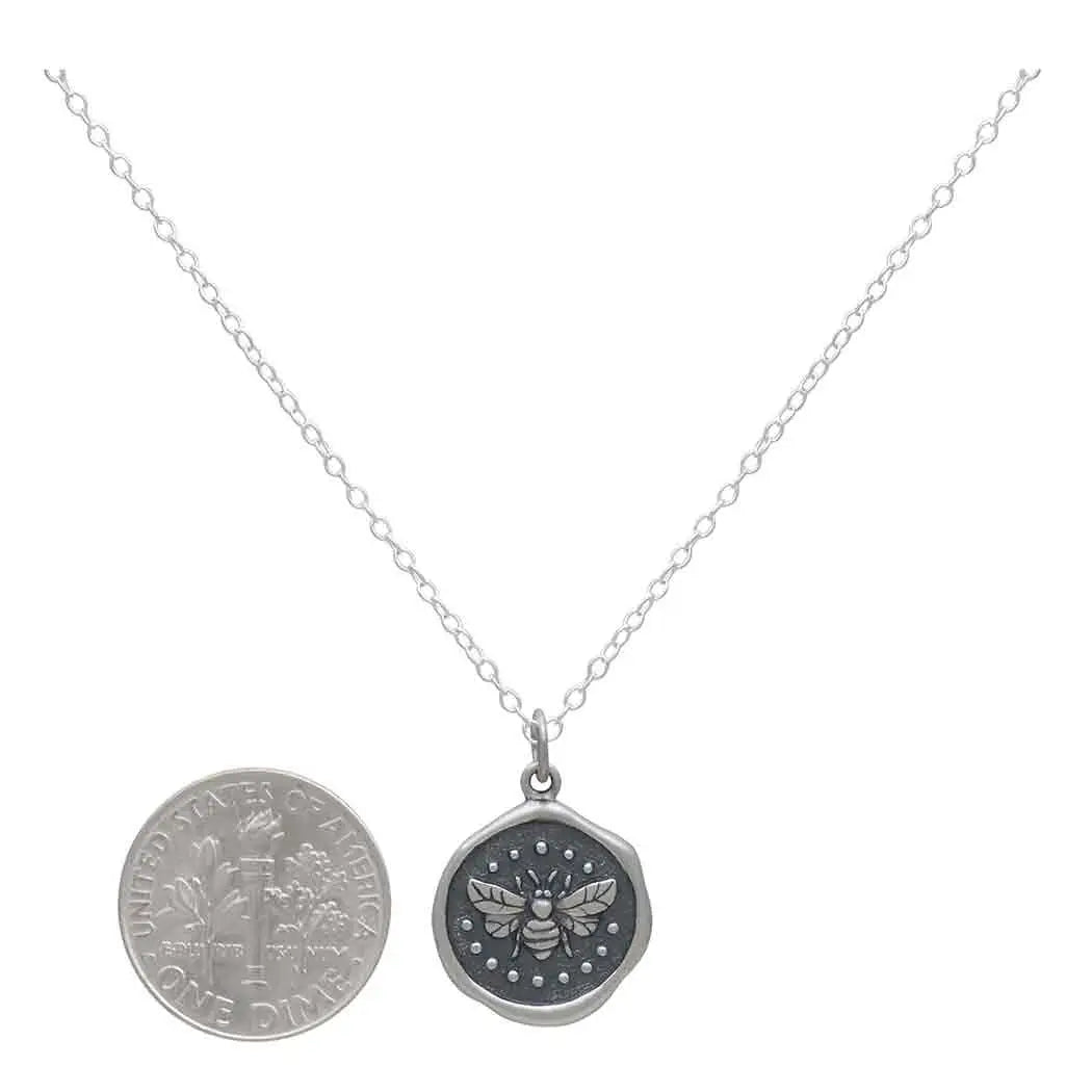 Sterling Silver Wax Seal Bee Necklace