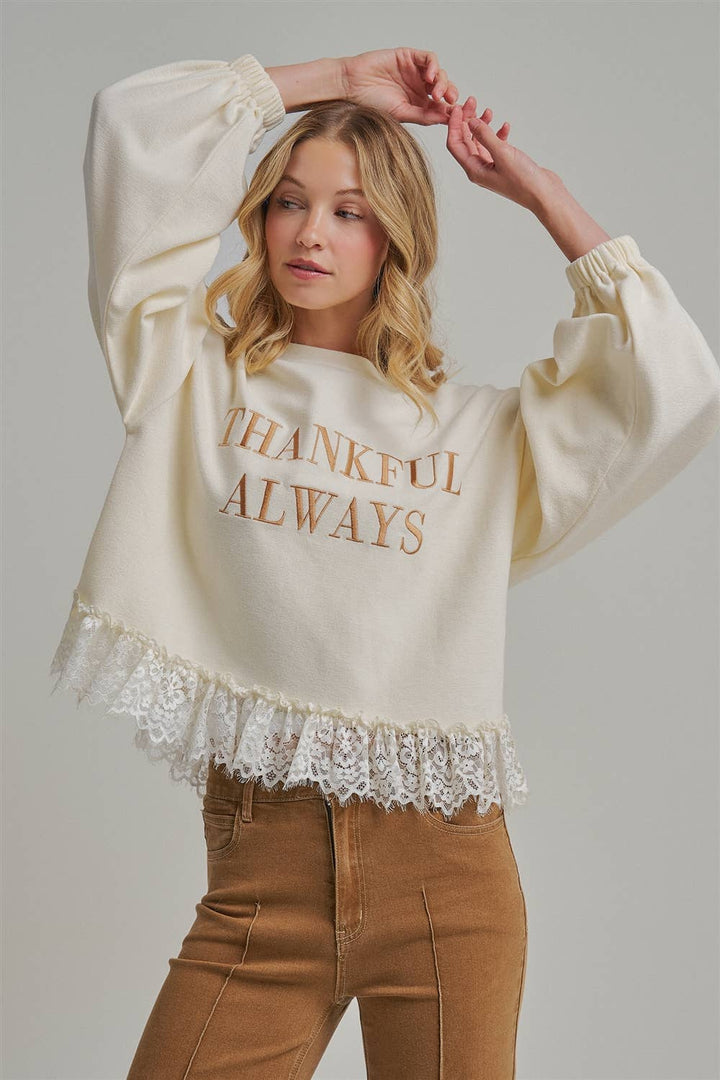 THANKFUL ALWAYS EMBROIDERED THANKSGIVING TOP