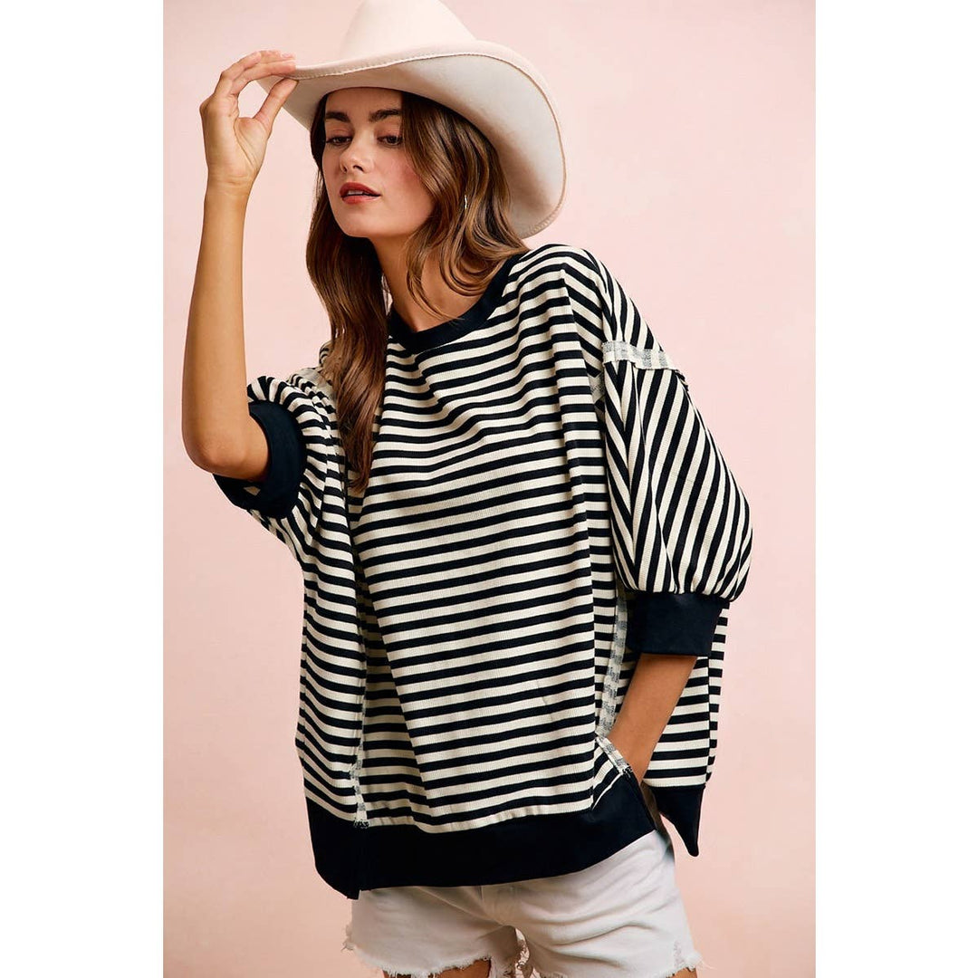 **preorder** STRIPE TERRY SHORT SLEEVES OPEN SEAM DETAIL TOP