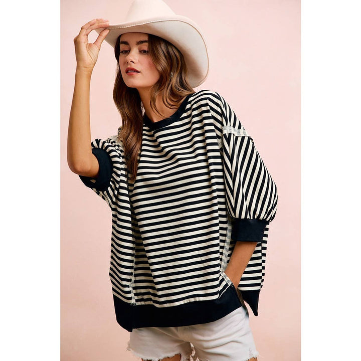 **preorder** STRIPE TERRY SHORT SLEEVES OPEN SEAM DETAIL TOP