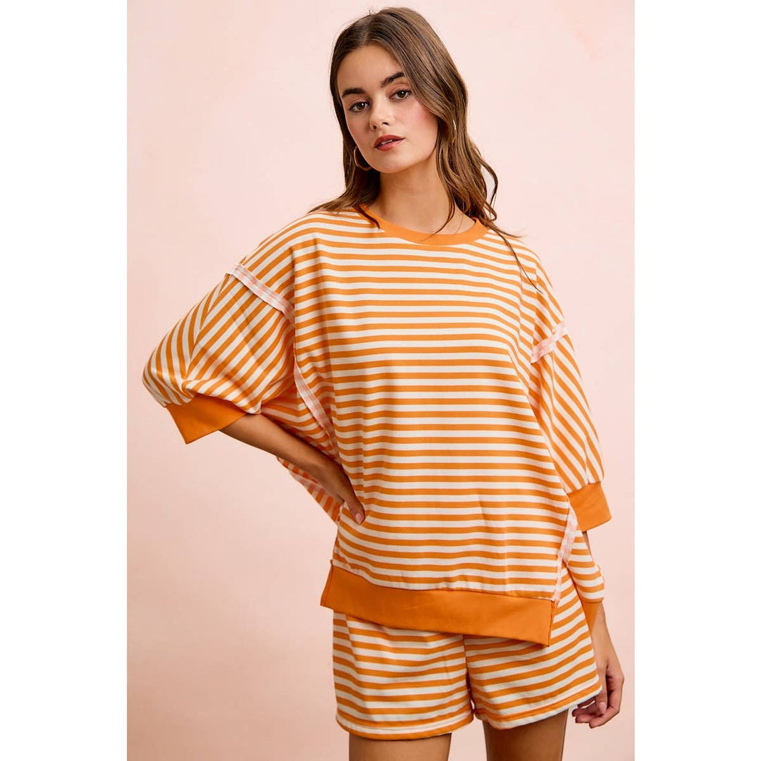 **preorder** STRIPE TERRY SHORT SLEEVES OPEN SEAM DETAIL TOP