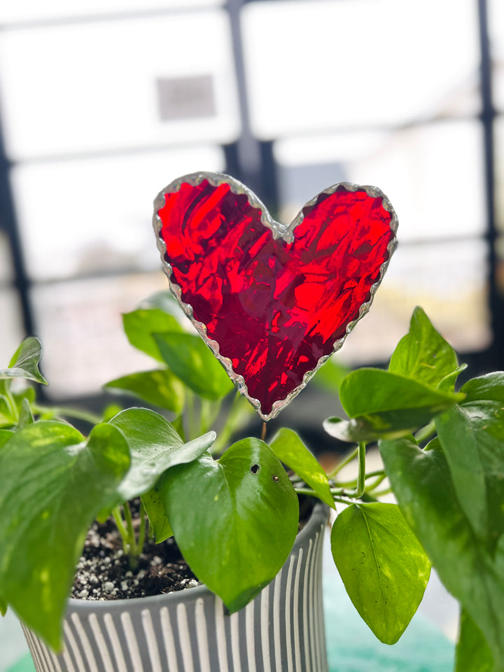 Stained Glass Heart Plant Picks