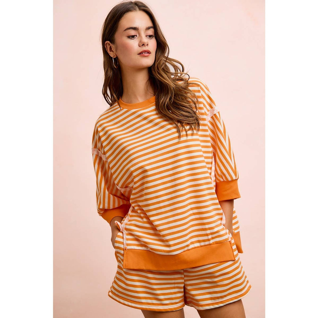 **preorder** STRIPE TERRY SHORT SLEEVES OPEN SEAM DETAIL TOP