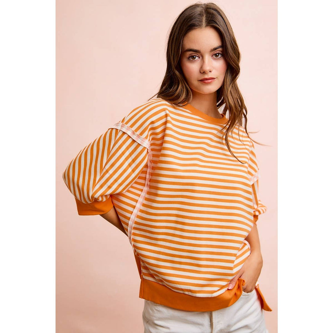 **preorder** STRIPE TERRY SHORT SLEEVES OPEN SEAM DETAIL TOP