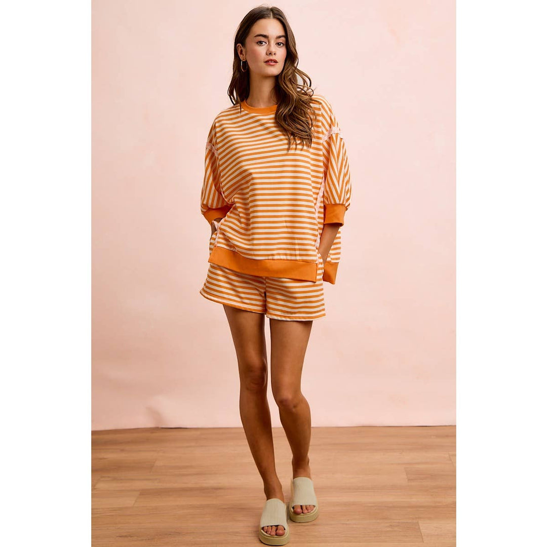 **preorder** STRIPE TERRY SHORT SLEEVES OPEN SEAM DETAIL TOP