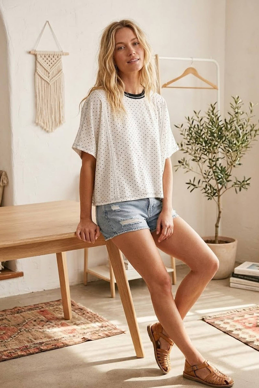 Knit Polka Dot Oversized Top