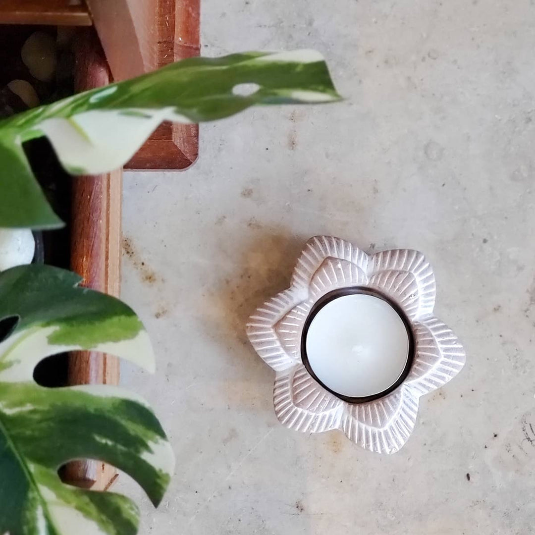 Handmade Terracotta Tea Light Candle Holder - Flower