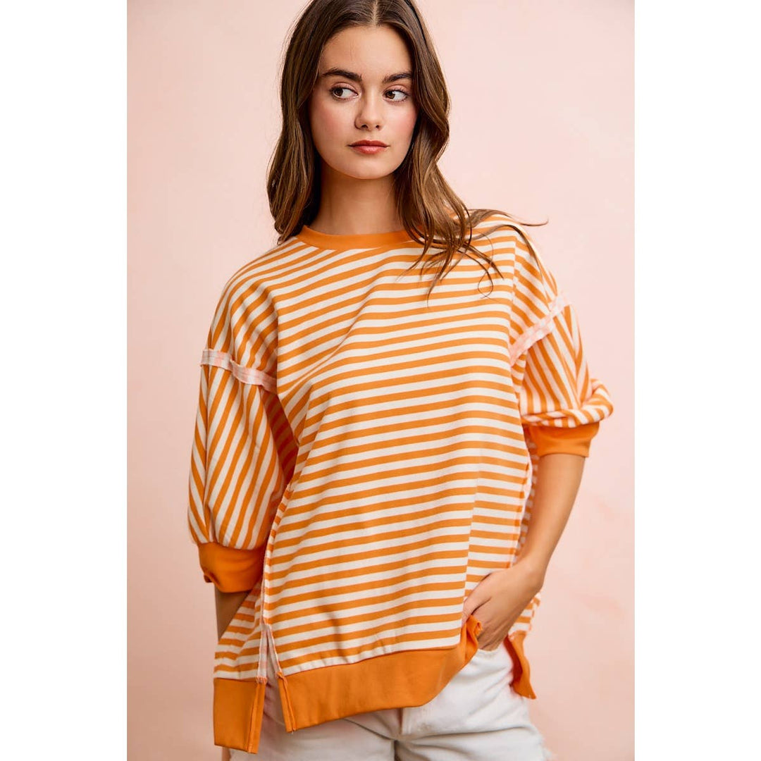 **preorder** STRIPE TERRY SHORT SLEEVES OPEN SEAM DETAIL TOP