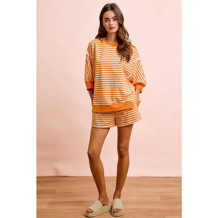 **preorder** STRIPE TERRY SHORT SLEEVES OPEN SEAM DETAIL TOP