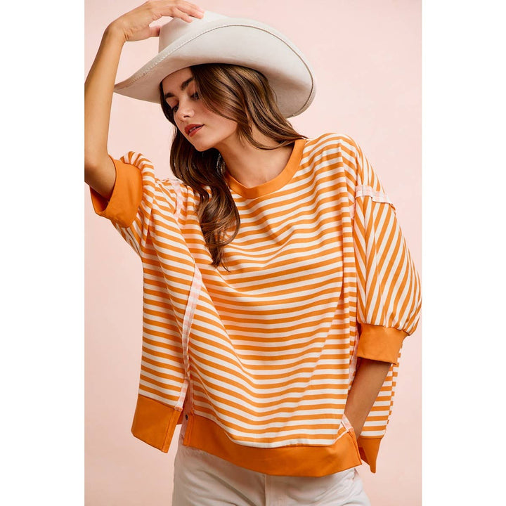 **preorder** STRIPE TERRY SHORT SLEEVES OPEN SEAM DETAIL TOP