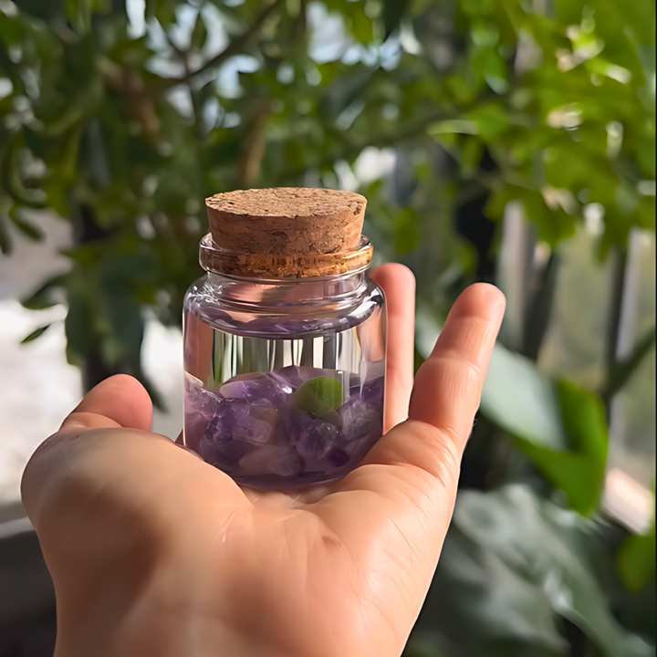Small Marimo Moss Ball Terrarium with Amethyst Gemstone