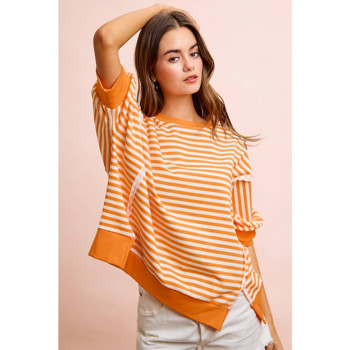 **preorder** STRIPE TERRY SHORT SLEEVES OPEN SEAM DETAIL TOP