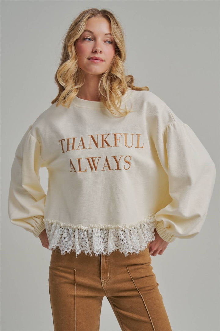 THANKFUL ALWAYS EMBROIDERED THANKSGIVING TOP