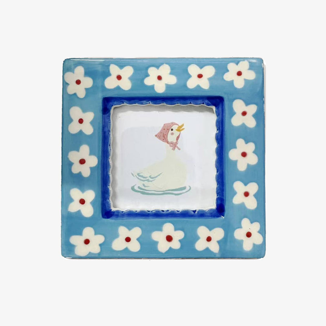 Hand-painted Ceramic Photo Frame, Blue Flowers
