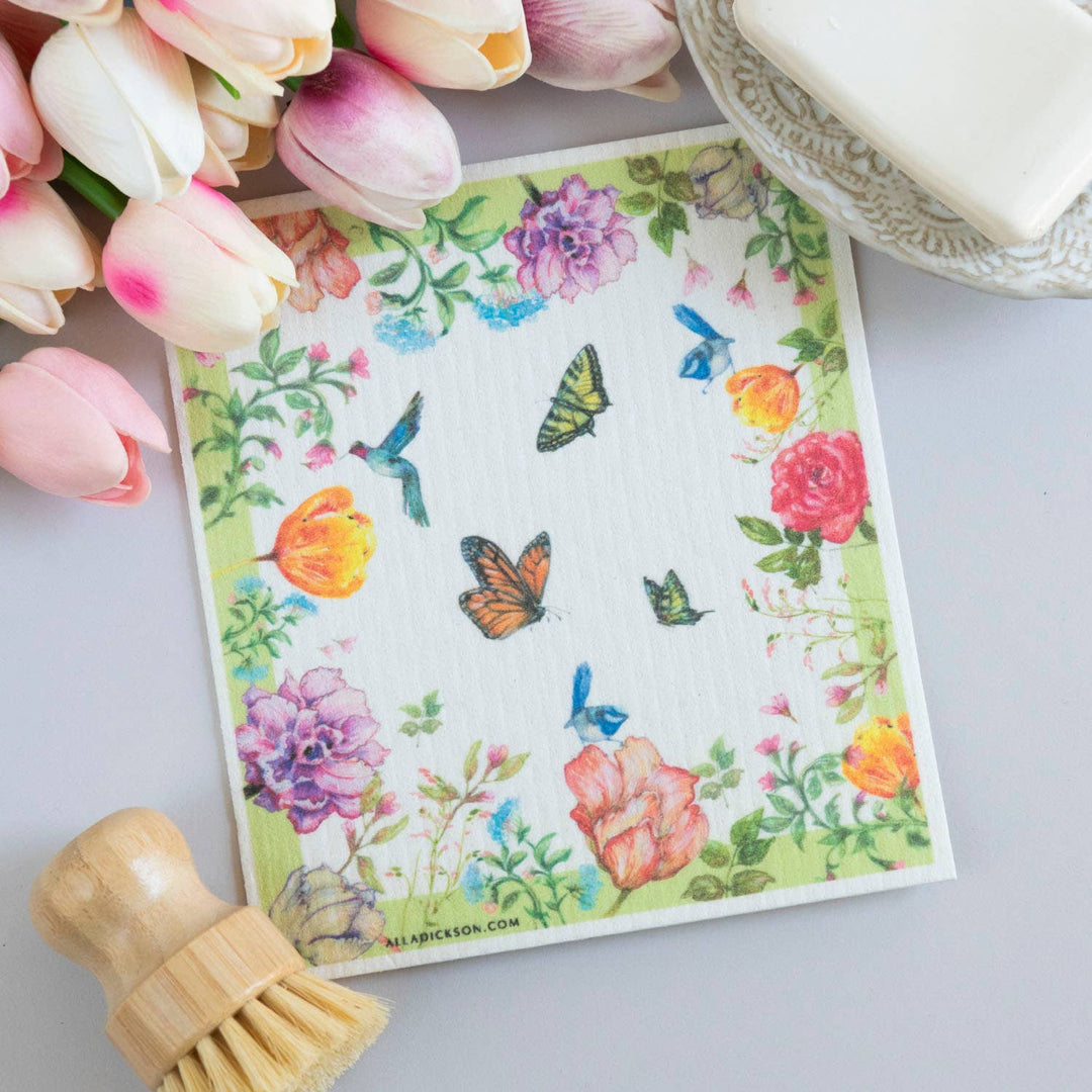 Hummingbird Butterfly Bohemian Dishcloth Botanical Birds