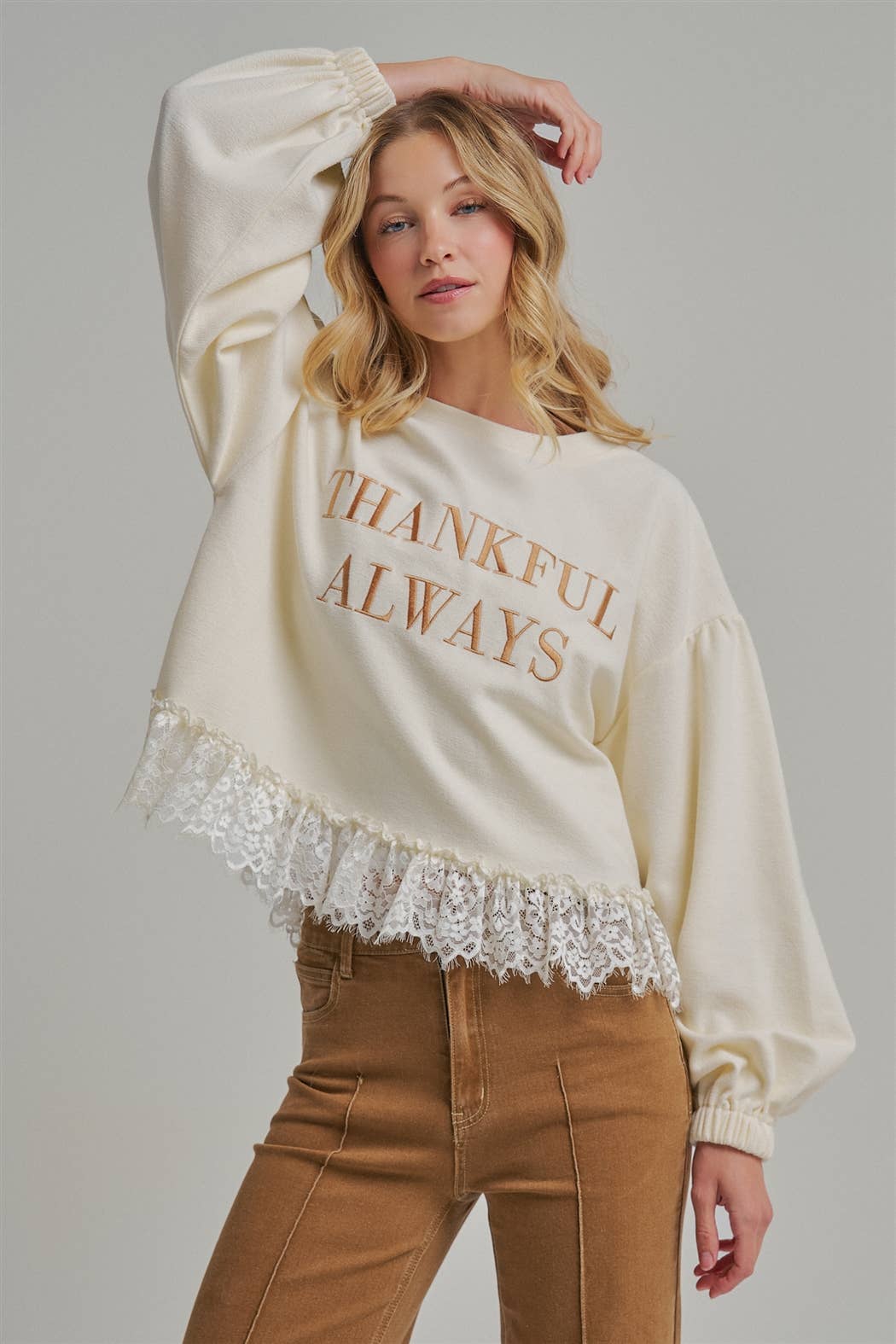THANKFUL ALWAYS EMBROIDERED THANKSGIVING TOP