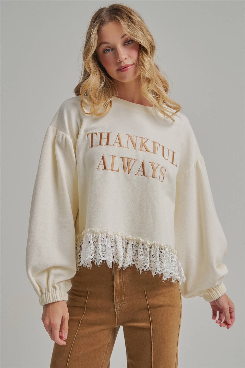 THANKFUL ALWAYS EMBROIDERED THANKSGIVING TOP