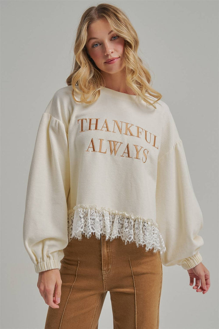THANKFUL ALWAYS EMBROIDERED THANKSGIVING TOP
