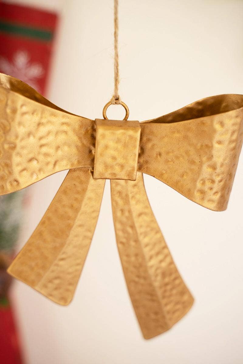 ANTIQUE GOLD METAL BOW ORNAMENT