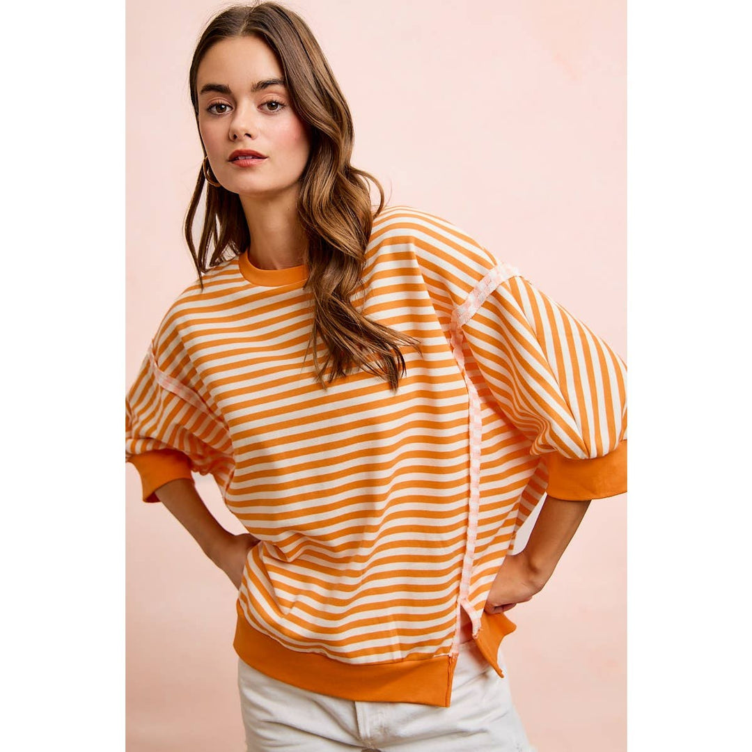 **preorder** STRIPE TERRY SHORT SLEEVES OPEN SEAM DETAIL TOP