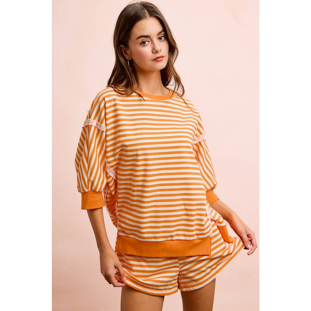 **preorder** STRIPE TERRY SHORT SLEEVES OPEN SEAM DETAIL TOP